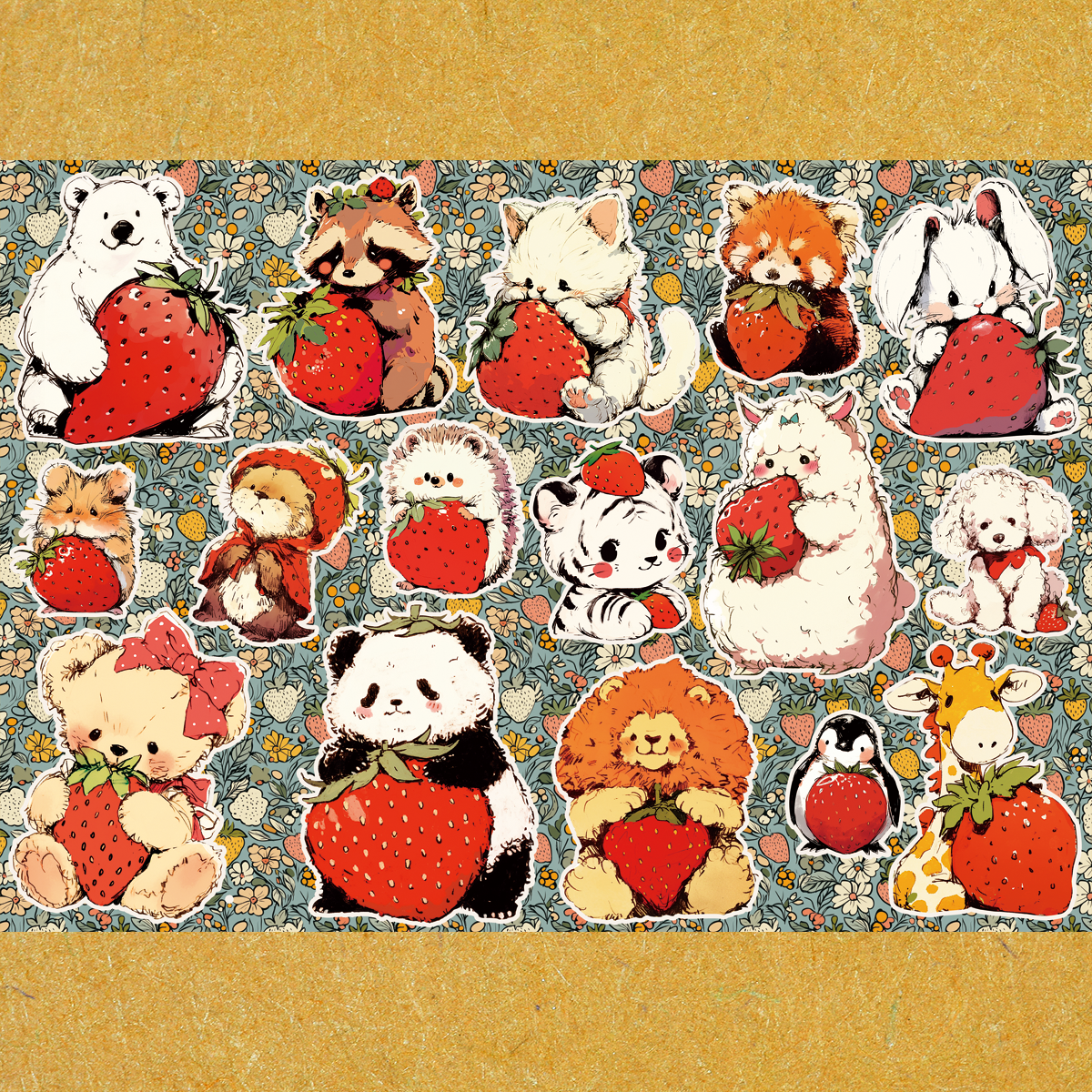 ペーパー【厚紙110kg：いちごと動物】 | デザインペーパー・スタンプ